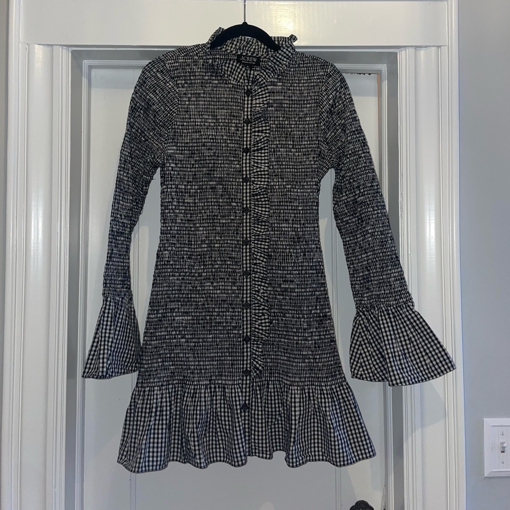 J. Crew Smocked Gingham Mini Dress Size M